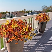  12 pachete de flori artificiale de toamnă, camouflage, pentru exterior, plante artificiale, decorațiuni de Halloween, mătase artificială rezistentă la UV, pentru Ziua Recunoștinței, care nu se decolorează, pentru ușa din față, verandă, terasă, curte, balc