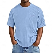 economico T-shirt in maglia waffle-Per uomo Maglietta Waffle Maglietta Camicia a Maniche Corte Manica Corta Girocollo Estate Primavera Tinta unica Streetwear Elegante Tempo libero Jacquard Quotidiano All'aperto Vacanza Bianco Nero