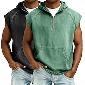 economico Canotte da palestra-softfade™ canotta da uomo 2 pezzi top gilet top in denim camicia lavaggio acido senza maniche cappuccio zip estate primavera semplice capo basic tinto cappuccio casual vacanza strada nero kaki top