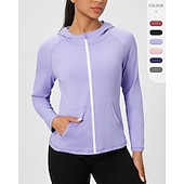 cheap Women's Shirt-Women's Solid Colored Workout Shirt Tennis Sports Jacket Long Sleeve Zipper Pocket Quick Dry Lightweight Moisture Wicking Breathable Tennis Golf Pickleball Hooded Jacket Black Pink Navy Blue Tennis