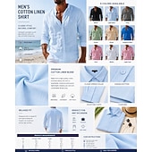  Hombre Camisa Camisa de lino Camisa de verano Ropa de playa Abotonar la camisa Plano Vacaciones Casual Azul Piscina Negro Blanco Rosa Manga Larga Cuello Vuelto Primavera verano Ropa