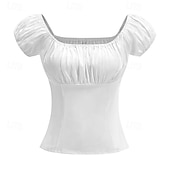 abordables Tapas-Retro Antiguo Victoriano Renacimiento Blusa / Falda Manga de globo de soplo Dama Color sólido Estampado Floral Cuello Inglés Disfraz Mujer Fantasía Casual Diario Feria del Renacimiento Adulto