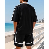 cheap Tracksuits-Men's Tracksuit Jogging Suit Workout Suits Drawstring with Pocket Color Block Running T-Shirt With Pants Athletic Clothing Set Summer Spring Dark Grey Black Outdoor Travel Sports Moisture Wicking