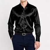 cheap Men's Satin Shirts-Men's Shirt Satin Shirt Dress Shirt Button Up Shirt Prom Shirt Gradient Wedding Formal Blue Silver Black Yellow Long Sleeve Turndown Spring All Seasons Clothing Apparel Plain