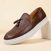 economico Mocassini casual-Mocassini da uomo in pelle intrecciata, scarpe eleganti casual senza lacci, scarpe leggere e comode per l'ufficio, i viaggi e l'uso quotidiano.