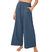 abordables pierna ancha y cintura alta-Mujer Algodón Perneras anchas Moda Ropa de calle Casual Longitud total Alta cintura Plano Bolsillo Cintura elástica Confortable Comodidad Suave Elástico Exterior Vacaciones Calle Azul Piscina