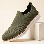 abordables Baskets Décontractées-Baskets basses en maille olive pour homme, légères, respirantes et confortables, idéales pour la marche, au quotidien, en voyage, pour les trajets domicile-travail et les sorties du week-end.