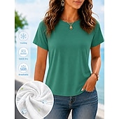  Dames zomer T-shirt met verkoelende eigenschappen – sneldrogend, ademend, lichtgewicht effen T-shirt voor buitenactiviteiten &vrijetijdskleding