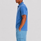 cheap Men's Classic Polo-SoftFade™ Men's Polo Shirts 100% Cotton Acid Wash Shirt Casual Holiday Lapel Short Sleeve Fashion Basic Plain Vintage Distressed Summer Spring Blue Polo Shirts