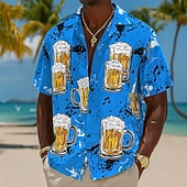 abordables Musique et guitares-Homme Bière Notes de Musique Chemise Chemise à col cubain Chemise Boutonnée Manche Courte Vintage Rétro Festival de Musique Vacances à la Plage Été Printemps Chemise à col camp Impression 3D Bleu