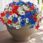 cheap Artificial Flower-18 Pcs Artificial Fake Pansy Flowers for Outdoor, UV Resistant Faux Silk Pansies Patriotic Flowers for Outside for Planter Front Door Porch Patio Window 4th of July Home Decor (Red, White, Blue)
