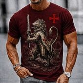 Hombre León Caballeros templarios Cruz Camiseta Manga Corta Camiseta Impresión 3D Cuello Barco Camisa Religioso Calle Fiesta oscura Negro Burdeos Caqui Todas las Temporadas Ropa S M L XL XXL XXXL