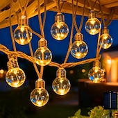 abordables Lampes d’extérieur solaires-Guirlande lumineuse solaire d'extérieur de 8 m, 16 LED, style rétro, en corde de chanvre, 8 modes d'éclairage, étanche, idéale pour villa, jardin, cour, arbre, camping, café, décoration d'ambiance de
