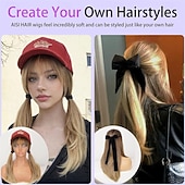 economico Parrucche trendy sintetiche-Parrucca bionda ombre con frangia per donna, parrucca liscia a strati di media lunghezza, naturale, ideale per feste e occasioni speciali.