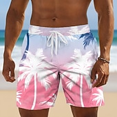 abordables Plantas y Flores Tropicales-Hombre Árbol de coco Plantas tropicales Boxers de Natación Trajes de baño, bañadores cortos Pantalones de Surf Media cintura Hawaiano Diario vacaciones en la playa Bolsillos laterales Forro de malla