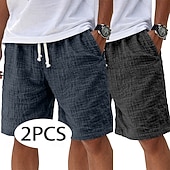 economico Classico-Per uomo Shorts Shorts di Lino Pantaloncini Estivi Shorts da Spiaggia Pantaloncini casual Coulisse Elastico in vita Tinta unica Testurizzato Leggero Traspirante Lunghezza al ginocchio Quotidiano