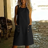 cheap Plain Dress-Women's Vintage Vacation Plain Sleeveless Crew Neck Knee Length Dress Loose Fit dark brown Black Dark Red Navy Blue Spring