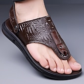 abordables Sandalias casuales-Sandalias marrones de tiras para hombre con estampado de cocodrilo, ligeras y cómodas, ideales para vacaciones, viajes, uso en resorts, ocio diario y relajación en climas cálidos.