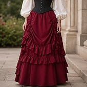 abordables Fondos-Retro Antiguo Victoriano Medieval Falda Bruja Princesas Aristócrata Volante Disfraz Mujer Víspera de Todos los Santos Carnaval Feria del Renacimiento LARP Adulto Falda