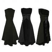 voordelige Jurk-Retro vintage Middeleeuws Renaissance Tot de enkel Jurken Lijfje Mouwloos Boers Veters Kostuum Dames Fantasie Halloween Carnaval Renaissance beurs LARP Volwassenen Kleding