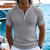 baratos Camiseta de malha canelada-Homens T-shirt Manga Curta Côr Sólida Moda Designer Casual Patchwork Bloco de cor Bolso Com Zíper Estacionar Meio Zíper Henley Casual Diário Ao ar livre Verão Branco Cinzento Vinho Camiseta Henley
