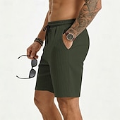 cheap Casual Shorts-Men's Shorts Summer Shorts Beach Shorts Casual Shorts Jacquard Pocket Elastic Waist Plain Comfort Breathable Knee Length Outdoor Beach Vacation Vacation Fashion Khaki Black Micro-elastic
