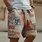 abordables Retro Vintage &amp; Ética-Hombre Boho Bloque de color Retazos Pantalones cortos de sudor Pantalones cortos de playa Pantalones cortos de felpa Media cintura Étnico Retro Antiguo Casual vacaciones en la playa Impresión 3D