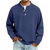  Herr T-shirt Henleytröja Tvätta skjorta i 100 % bomull T-tröja Långärmad Slät Vintage Streetwear Ledigt Tvättad Raglan Ärmar Hög krage Henley Ledigt Hem Gata Vår Höst Höst vinter Svart Rosa Ljusgrön
