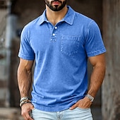 cheap Men's Classic Polo-SoftFade™ Men's Polo Shirts 100% Cotton Acid Wash Shirt Casual Holiday Lapel Short Sleeve Fashion Basic Plain Vintage Plain Summer Spring Regular Fit Dark Brown Black Light Green Pink Navy Blue