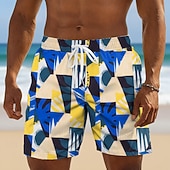 cheap Tropical Plants &amp; Flowers-Men's Geometric Swim Trunks Bathing Suits Swim Shorts Board Shorts Mid Waist Hawaiian Daily Beach Vacation Wear Side Pockets Mesh Lining Elastic Drawstring Waist Designer Clothing Apparel