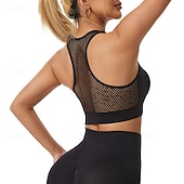 abordables Sujetadores deportivos &amp; chalecos-Mujer Sujetador de yoga Sujetador de pilates Sujetadores de Deporte Ropa Interior / Prenda Interior Relleno Sin costura Antivibración Malla Inalámbrico Color sólido Deporte Ropa de Deporte Negro