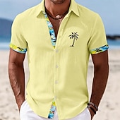 cheap Tropical Plants-Men's Coconut Tree Tropical Plants Shirt Summer Hawaiian Shirt Tropical Shirts Short Sleeve Hawaiian Casual Holiday Beach Wear Summer Spring Turndown 3D Print Button Up Shirts Blue Yellow Pink Green