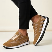 baratos Zapatos Informales con Cordones-Men's Tan Casual Sneakers Lace-Up Lightweight Comfort Walking Shoes Soft Smart Casual Footwear for Daily Wear, Travel, Weekend Outings and Everyday Leisure