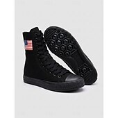  Witte, patriottische canvas sneakers voor dames met hoge schacht – veterschoenen met Amerikaanse vlag voor Onafhankelijkheidsdag en parades &casual streetwear