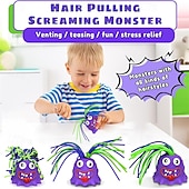 baratos Brinquedos Coloridos-Conjunto de 2 monstros gritando com som, brinquedos sensoriais divertidos para puxar o cabelo, ideais para crianças e adultos, jogo interativo em família, monstro roxo para aliviar o estresse,