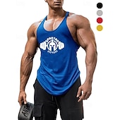 billige Løpe T-skjorter og tanktopper-Herre Grafisk Bokstaver Treningstank topp Singlet til jogging Gymtopp Sommer Racerrygg Ermeløs Hurtigtørkende Fukttransport Treningsøkt Aktiv trening Trening Blå Svart Gul Sports Sportsklær
