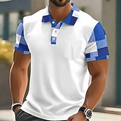 cheap Men's Classic Polo-Men's Checkered Polo Shirts Short Sleeve Polo Shirts Collared Shirts Casual Outdoor Athleisure Daily Wear 3D Print Buttons Spring &amp; Summer Blue Navy Blue Green