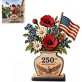 olcso Az Egyesült Államok 250. évfordulója-250. évfordulós hazafias virágmintás fa tömb asztaldísz, kézzel készített hazafias fa díszek, amerikai zászlós sas virágmintás asztaldísz, július 4-i asztaldekoráció