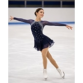 billige Figur skating kjoler-Kjole til kunstløp Dame Jente Skøyteløp Kjoler Lilla Svart Hvit Åben Ryg Netting Spandex Høy Elastisitet Trening Konkurranse Skøyteklær Klassisk Krystall / Rhinstein Langermet Skøyting Kunstløp