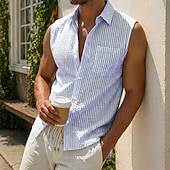 economico Camicie casual eleganti da uomo-Per uomo Camicia Camicia casual Camicia di Seersucker Camicia con Bottoni Blu Nero Bianco Rosa Viola Senza Maniche Semplice Colletto a Camicia Casuale Quotidiano Tasca Frontale Abbigliamento Elegante