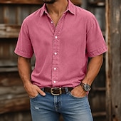 economico Camicie casual eleganti da uomo-camicia da uomo softfade™ camicia casual camicia lavaggio acido capo tinto nero rosa blu navy viola kaki manica corta camicia semplice colletto casual quotidiano tasca frontale abbigliamento