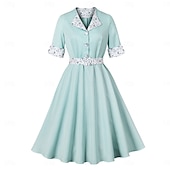 cheap Dresses-1950s Retro Vintage Tea Length Dress Swing Dress Flare Dress Short Sleeves Solid Color Fit &amp; Flare Fancy Dress Women's Valentine's Day Tea Party Casual Daily Adults' Dress Spring &amp; Summer