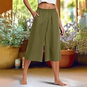Χαμηλού Κόστους φαρδύ πόδι &amp; ψηλόμεσο-Γυναικεία Κάπρι παντελόνια Πλατύ Πόδι Διακοπές Απλός Κάπρις Ψηλή Μέση Σκέτο Άνεση Διακοπές Επίσημο Μαύρο Ουρανί Σκούρο μπλε Σκούρο γκρι Καλοκαίρι Άνοιξη