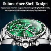 economico Orologi al quarzo-Orologio cronografo da uomo Olevs di lusso con quadrante verde, bicolore in acciaio inossidabile, fasi lunari, impermeabile, luminoso, analogico al quarzo, orologio da polso da uomo con quadrante