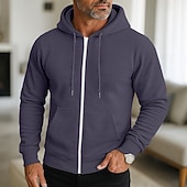 abordables sweats à capuche basiques pour hommes-Homme Sweat à capuche Sweat à capuche zippé intégral Rouge vin Noir bleu marine Gris Clair Gris foncé À capuche Uni Zip Up Occasionnel Quotidien Sport &amp; Loisir Streetwear Frais Vêtements de sport