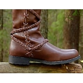 abordables Calzado-Medieval Renacimiento Zapatos Botas Botas hasta la rodilla Pirata Vikingo Cruzado Plano Disfraz Hombre Celta Pirata Víspera de Todos los Santos Mascarada Fiesta y Noche LARP Feria Ren Adultos Adulto