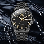 cheap Mechanical Watches-OLEVS Men's Automatic Mechanical Watch, Luxury Stainless Steel Business Dress Watch for Men, Self Winding Wristwatch with Day Date, Waterproof Luminous Diamond Roman Numerals Black Dial Gift Box