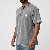 tanie Vintage i retro-Koszulka męska Softfade™ z nadrukiem drzewa kokosowego, denim, 100% bawełny, z krótkim rękawem, vintage, streetwear, casual, domowy, uliczny, letni, wiosenny, czarny, jasnozielony, jasnoniebieski, stand