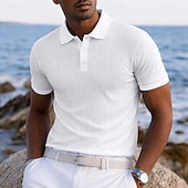 billige Men's Classic Polo-Men's Textured Golf Shirt Casual Work Ribbed Polo Collar Classic Short Sleeve Basic Modern Color Block Color Block Spring &amp; Summer Summer Regular Fit Blue White Yellow Green Gray Textured