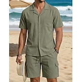 economico Camicie di lino-Per uomo Due pezzi Set Camicia Set estivo E Shorts Impostare Semplice Casuale Quotidiano Spiaggia Collo ripiegato Manica Corta Estate Primavera Moda Casual Confortevole Abbigliamento